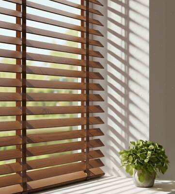 AKILLI MOTORLU AHŞAP JALUZİ, CEVİZ RENK,  50mm,  % 100 orjinal ahşap jaluzi , Uzaktan kontrol, Zaman ayarlı   - 3