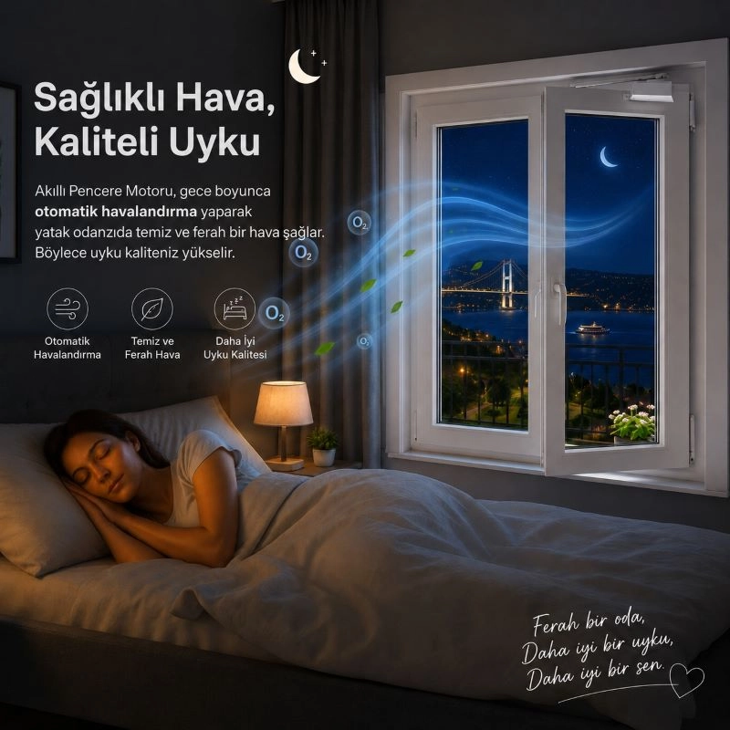  Şarjlı Akıllı Pencere Motoru, Kumanda, Telefon ve Sesle Kontrol, tuya uyumlu