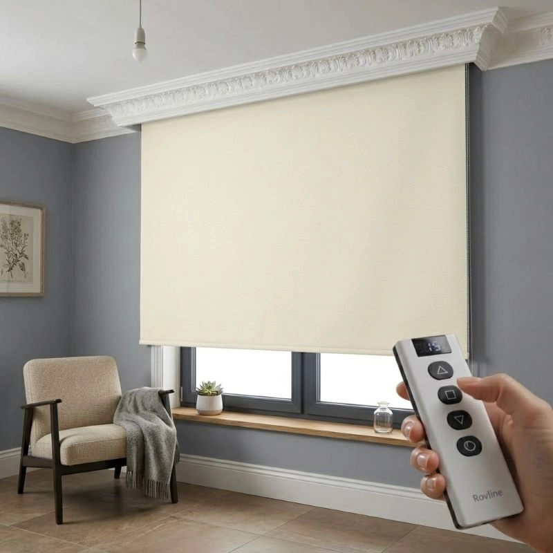 Motorlu Stor Perde, Blackout(Karartma), Kumanda, Telefon Ve Sesle Kontrol,  Wi-Fi+Rf, Ekru Renk,