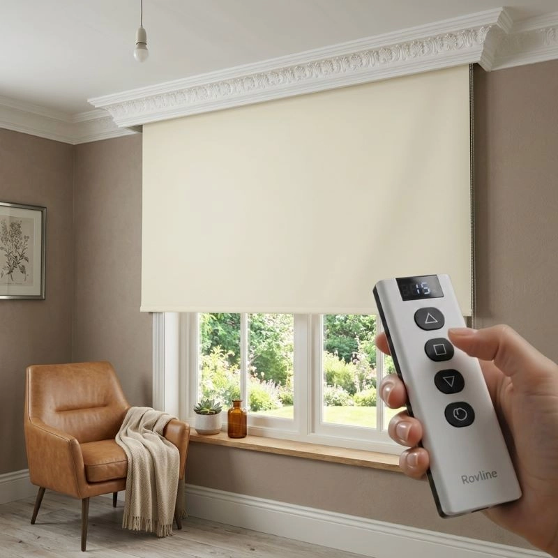 Motorlu Stor Perde, Blackout(Karartma), Kumanda, Telefon Ve Sesle Kontrol,  Wi-Fi+Rf, Ekru Renk,
