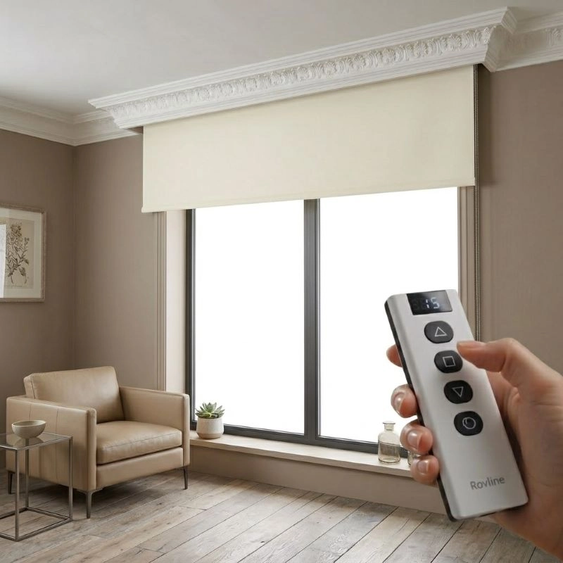 Motorlu Stor Perde, Blackout(Karartma), Kumanda, Telefon Ve Sesle Kontrol,  Wi-Fi+Rf, Ekru Renk,