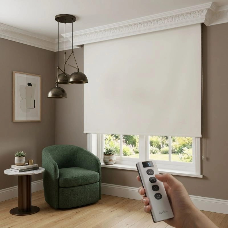 Motorlu Stor Perde, Blackout(Karartma), Kumanda, Telefon Ve Sesle Kontrol,  Wi-Fi+Rf, Ekru Renk,