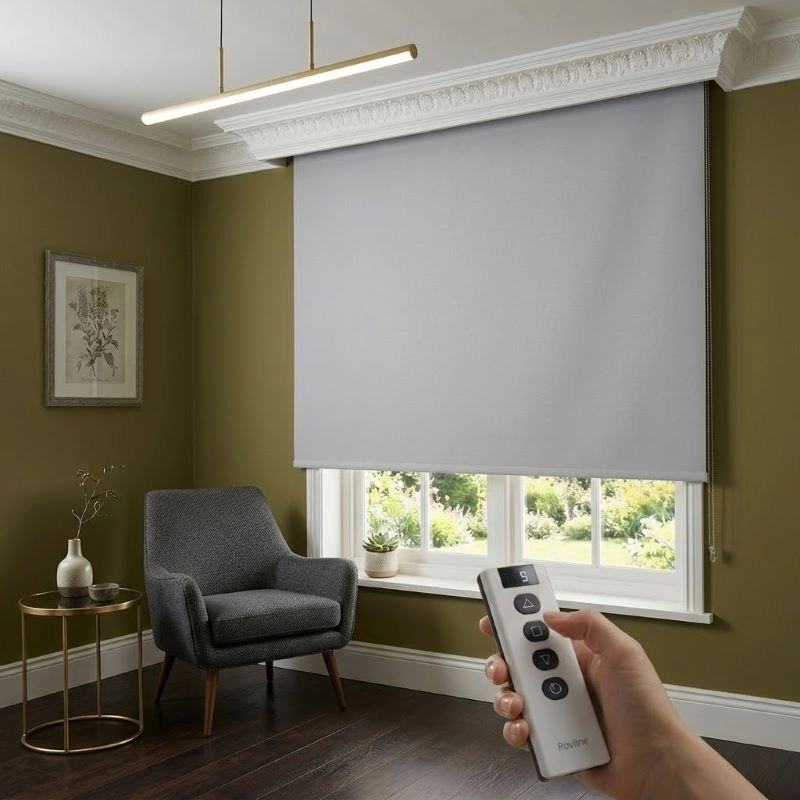 Motorlu Stor Perde, Blackout(Karartma), Kumanda, Telefon Ve Sesle Kontrol,  Wi-Fi+Rf, Açık Gri Renk,