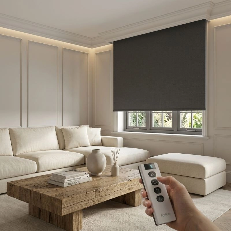 Motorlu Stor Perde, Blackout(Karartma), Kumanda, Telefon Ve Sesle Kontrol,  Wi-Fi+Rf, Antrasit Renk,