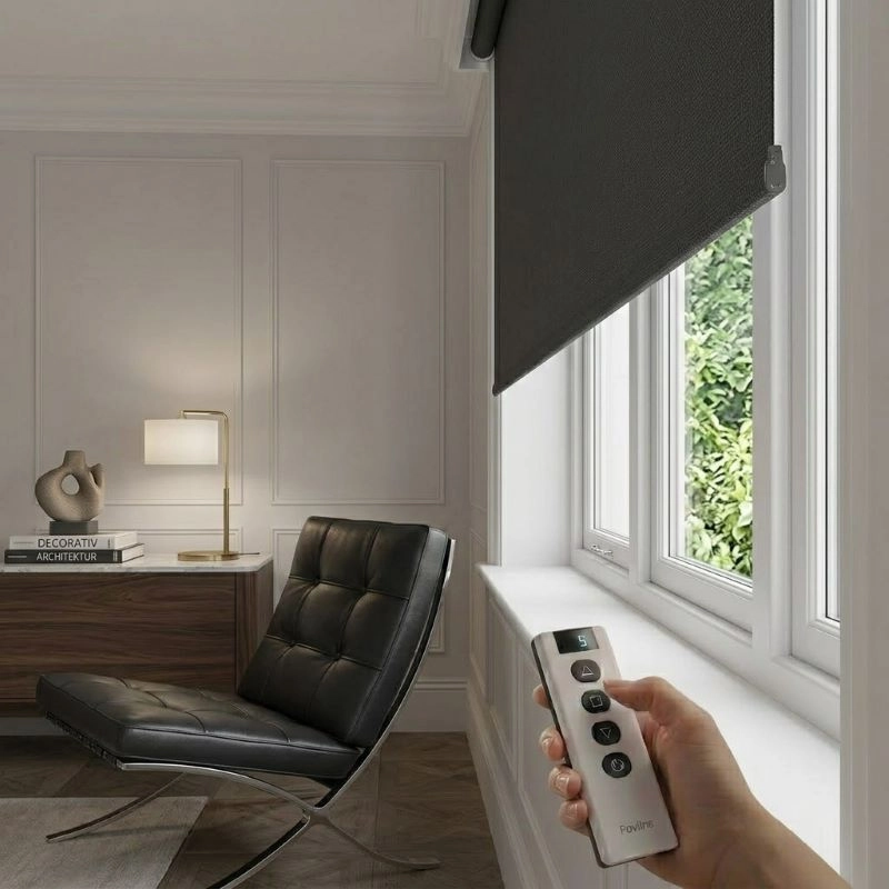 Şarjlı Motorlu Stor Perde Blackout(Karartma),  Kumanda, Telefon Ve Sesle Kontrol,  Wi-Fi+Rf, Antrasit Renk,