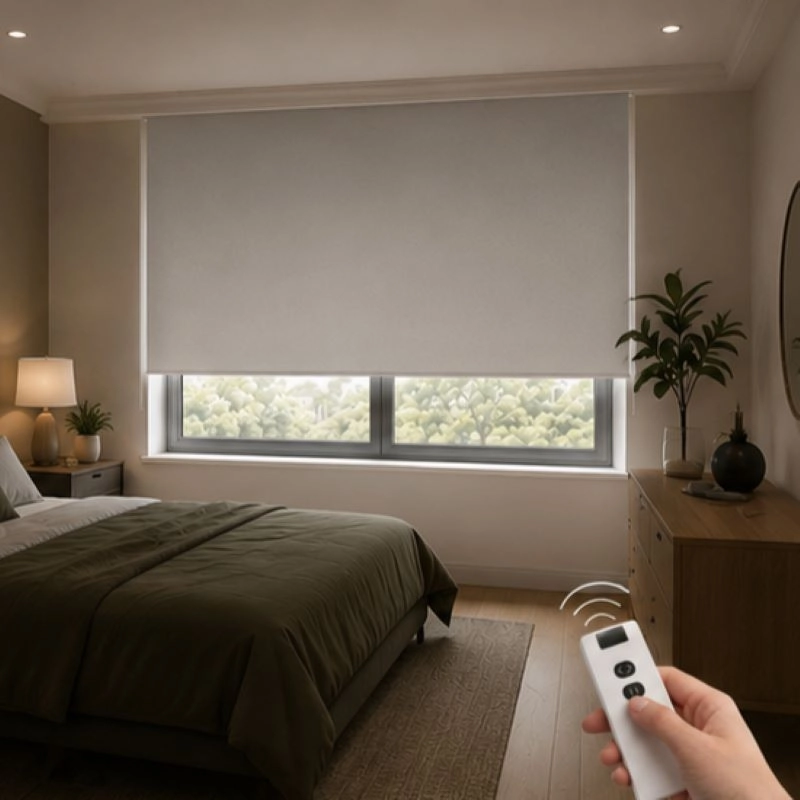 Motorlu Stor Perde,  Kumanda, Telefon Ve Sesle Kontrol,  Wi-Fi+Rf, Açık Gri Renk,