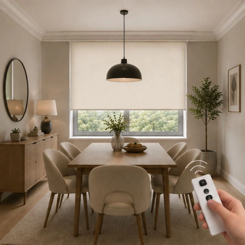 Motorlu Stor Perde,  Kumanda, Telefon Ve Sesle Kontrol,  Wi-Fi+Rf, Ekru Renk,