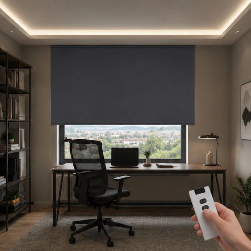 Şarjlı Motorlu Stor Perde,  Kumanda, Telefon Ve Sesle Kontrol,  Wi-Fi+Rf, Füme Renk,