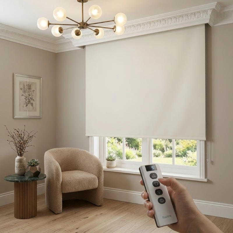 Motorlu Stor Perde, Blackout(Karartma), Kumanda, Telefon Ve Sesle Kontrol,  Wi-Fi+Rf, Beyaz Renk,