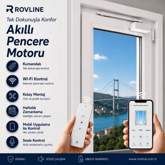  Akıllı Pencere Motoru, Kumandalı, wi-fi+Rf, tuya uyumlu