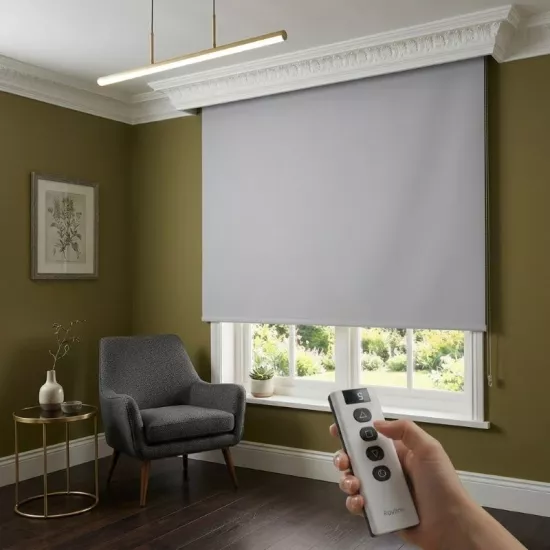 Motorlu Stor Perde, Blackout(Karartma), Kumanda, Telefon Ve Sesle Kontrol,  Wi-Fi+Rf, Açık Gri Renk