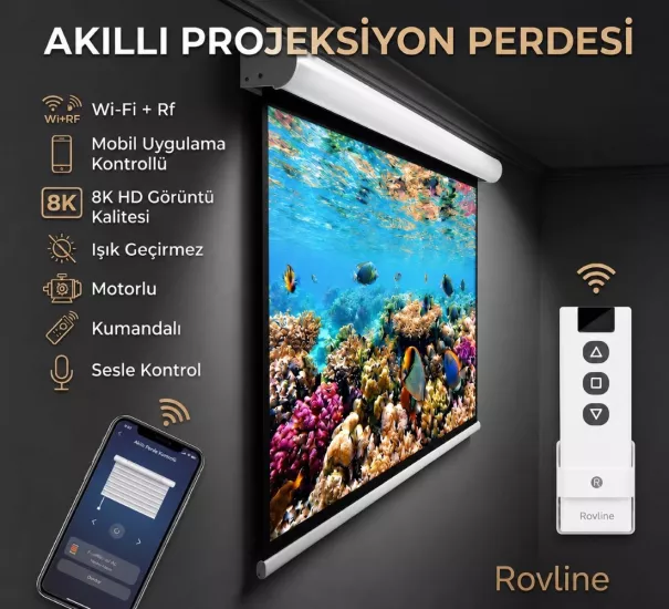 Akıllı Projeksiyon Perdesi, 290x190, Kumandalı, wi-fi+Rf, tuya uyumlu