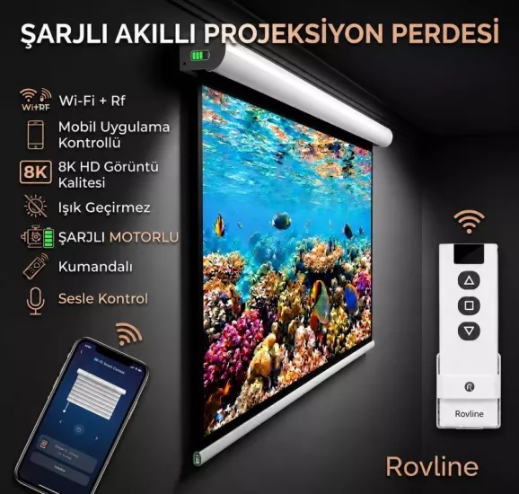 Şarjlı Akıllı Projeksiyon Perdesi, 290x190, Kumandalı, tuya uyumlu