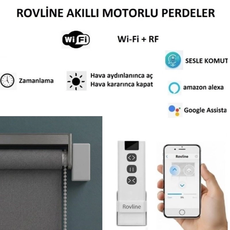Şarjlı Akıllı Perde Motoru, Kumanda, Telefon ve Sesle Kontrol, tuya uyumlu